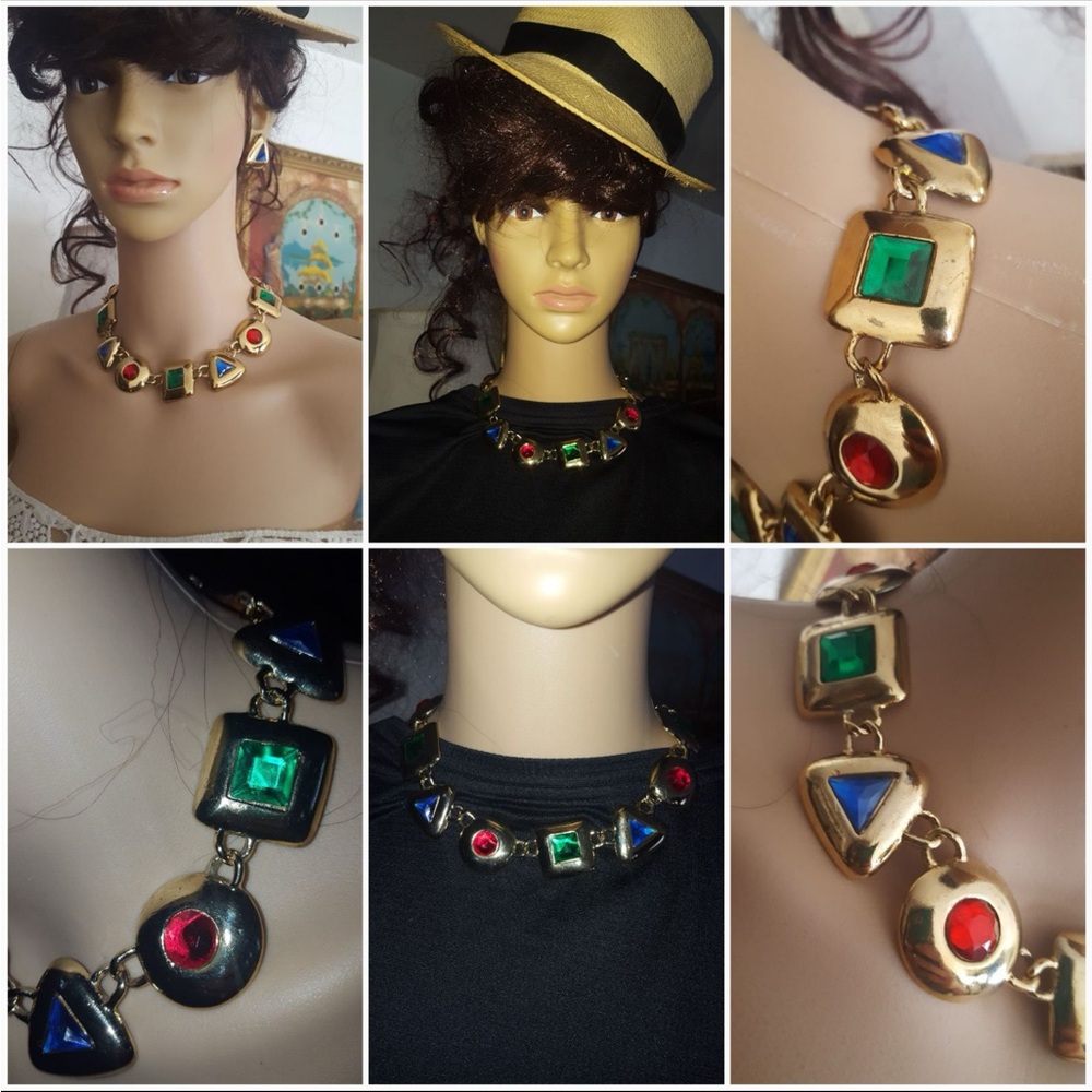 Geometric RETRO ART DECO NEW VINTAGE ABSTRACT NECKLACE 2pc SET MULTI-COLOR’S